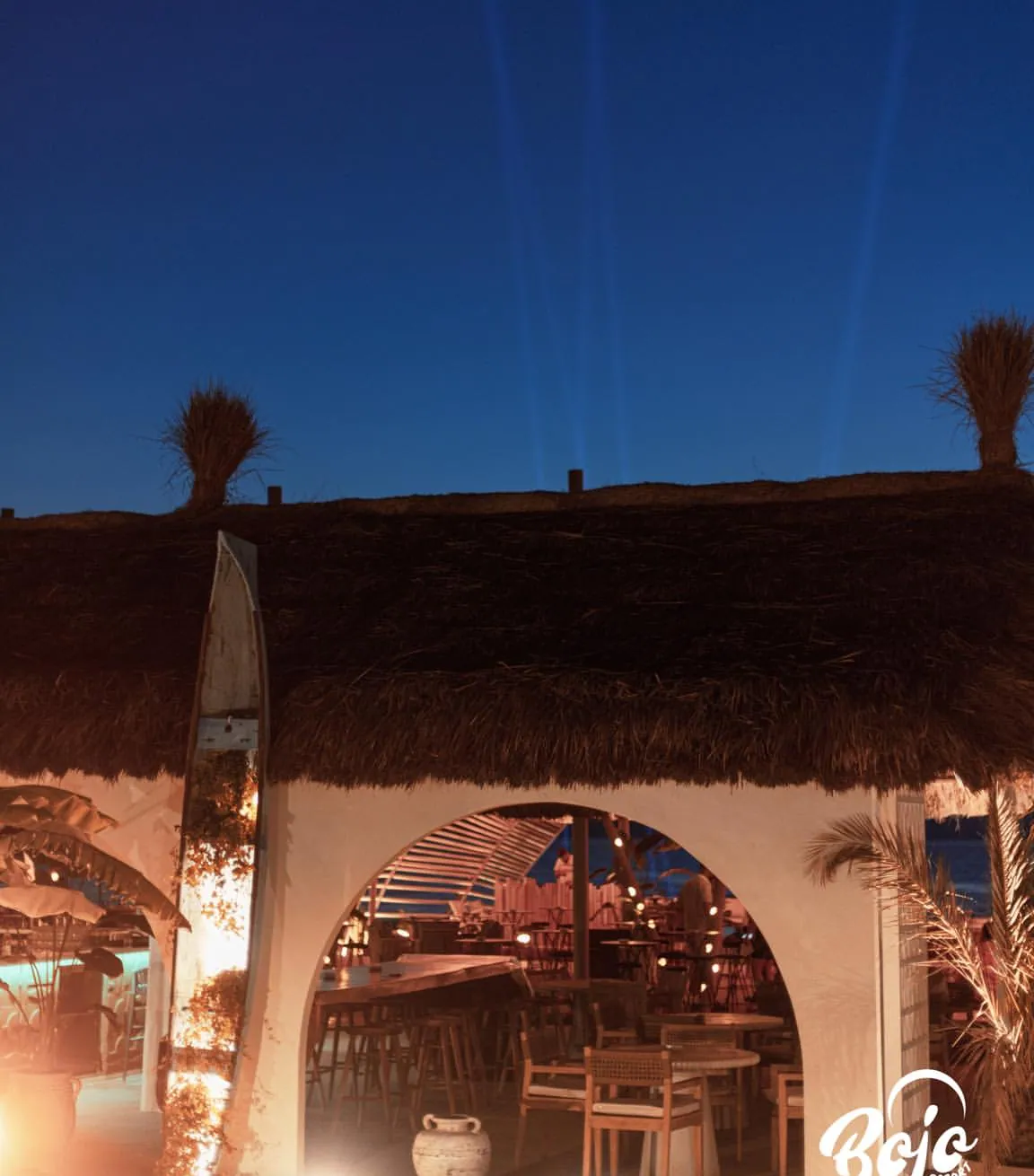 BOJO Resort illuminated in the evening on the SH8 coast road