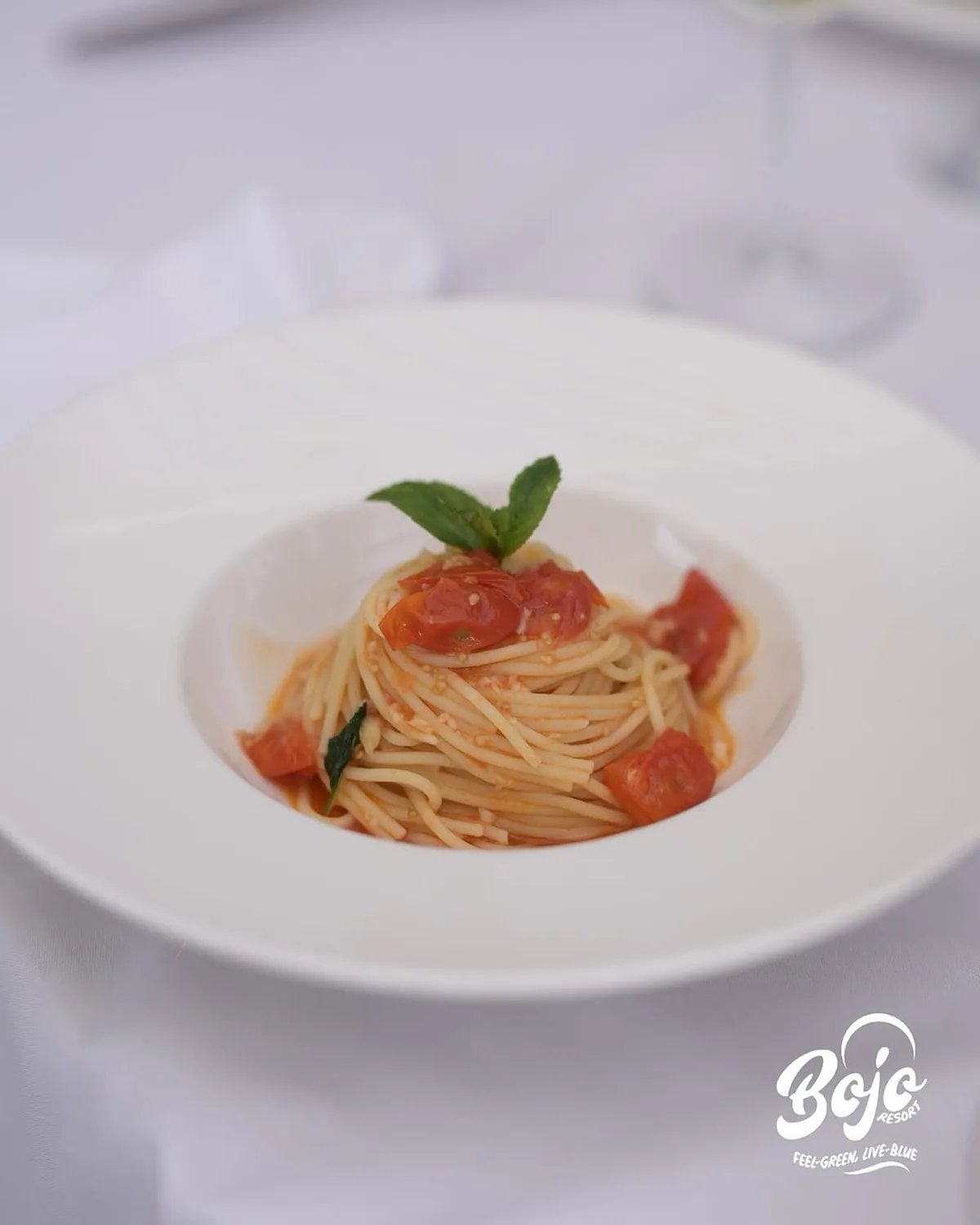 Seafood spaghetti plated at BOJO Resort restaurant, Orikum